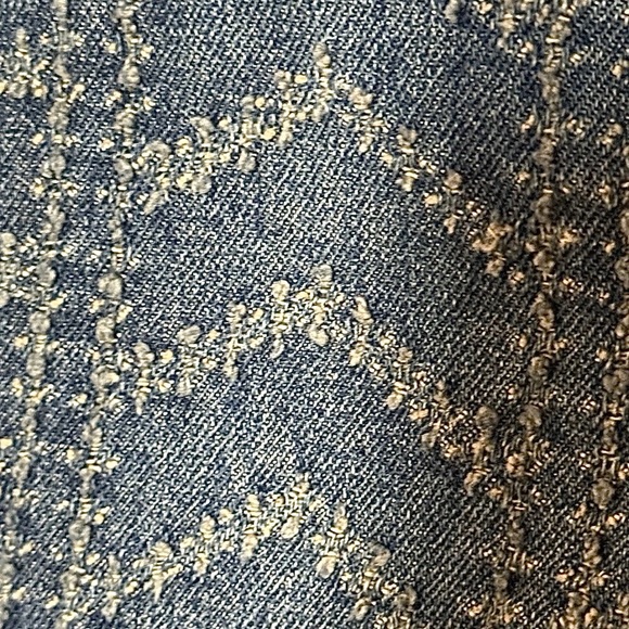 Free People Denim Moto Jacket Chevron Textured Blue Zip Up Cropped - Picture 6 of 7